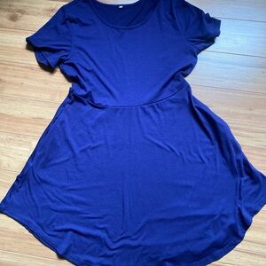 Women’s Navy Blue Short Sleeve Scoop Neck Basic Swing Dress Size L